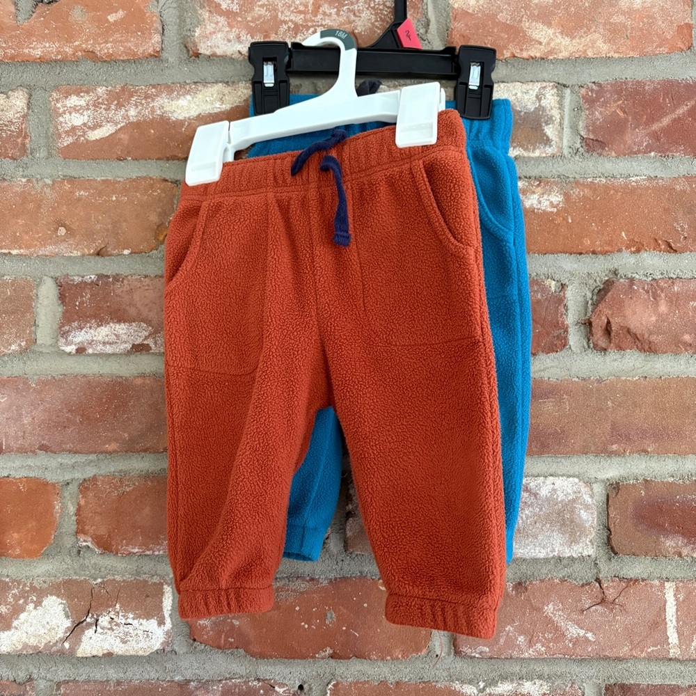 Cat and Jack Fleece Jogger Pants Lot 12m Blue Orange Tie Waist